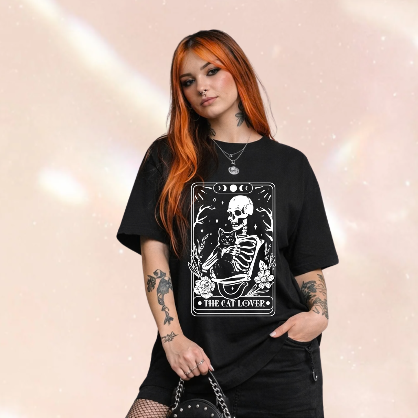 The Cat Lover Tarot Skull Premium Oversized Short Sleeve T-shirt