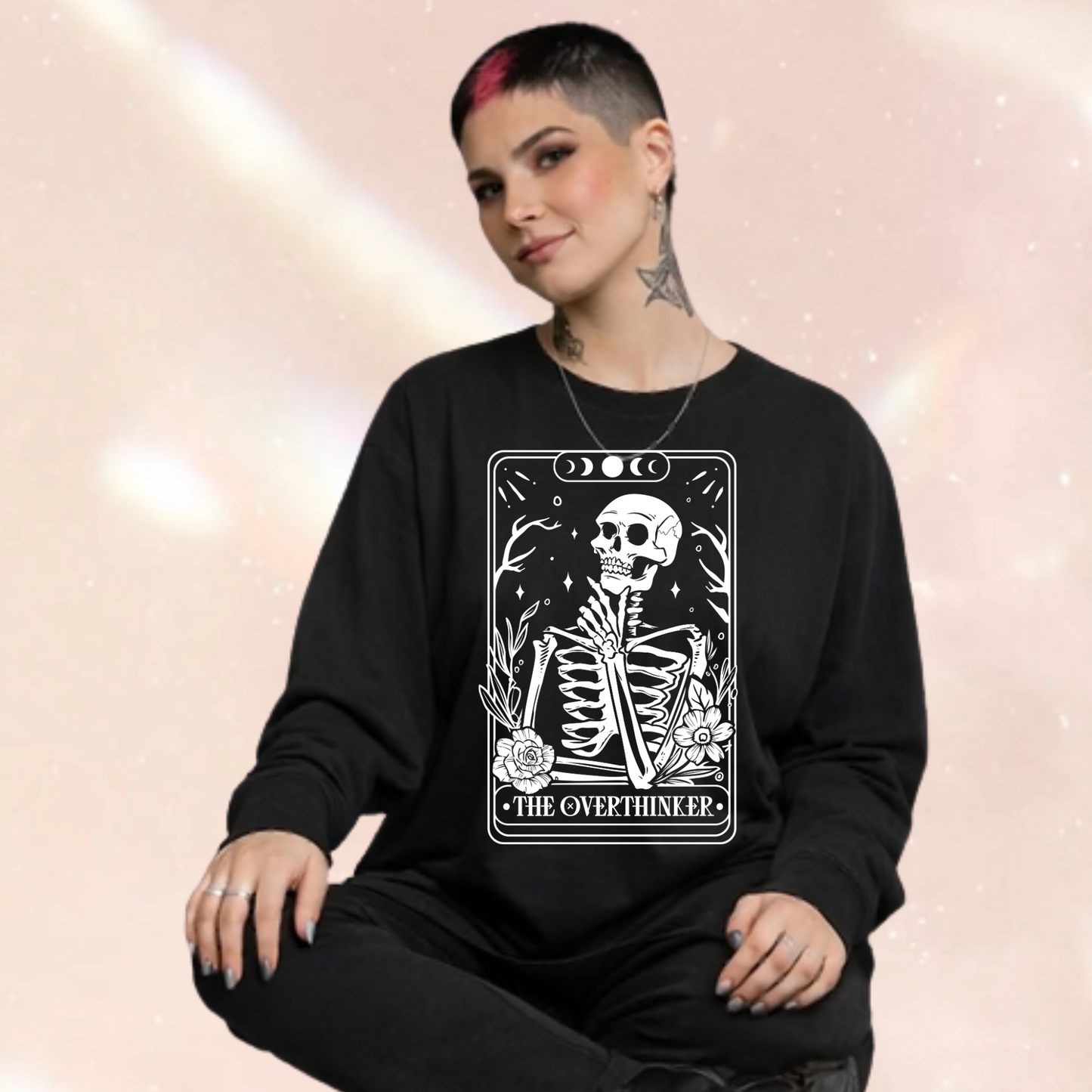 The Overthinker Skull Tarot Premium Oversized Long Sleeve T-shirt