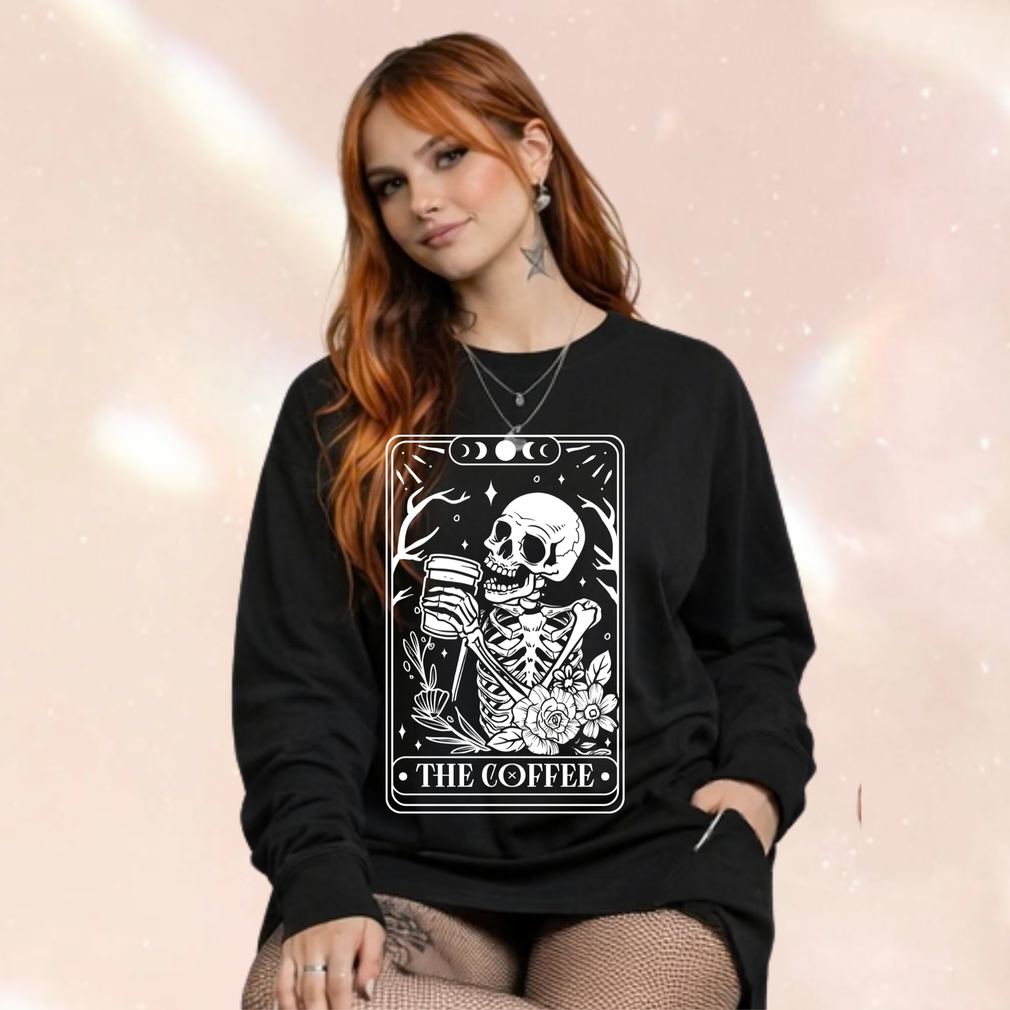 The Coffee Skull Tarot Premium Oversized Long Sleeve T-shirt