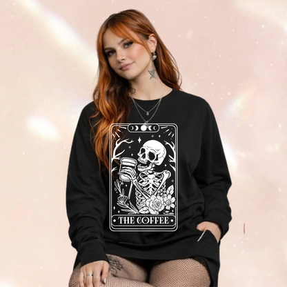 The Coffee Skull Tarot Premium Oversized Long Sleeve T-shirt