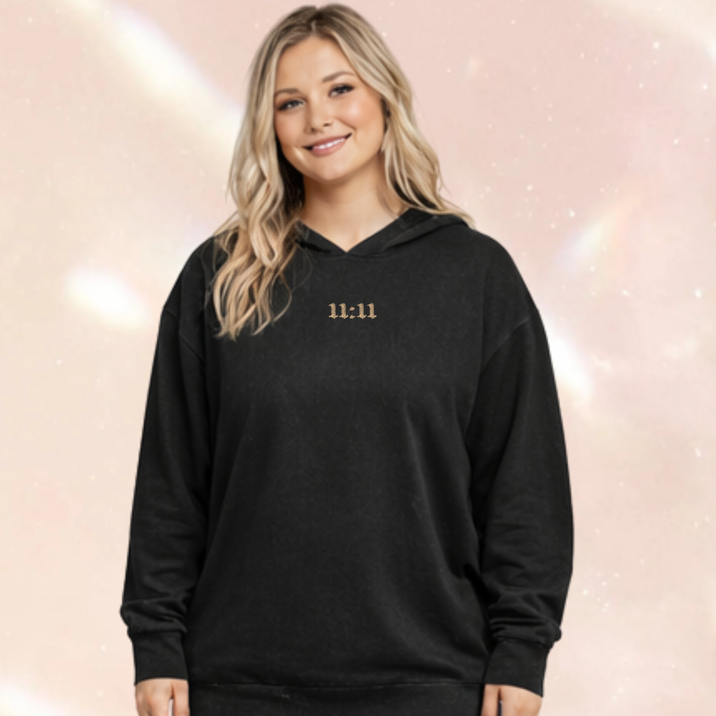 11:11 Angel Number Spiritual Embroidered Acid Wash Oversized Unisex Hoodie