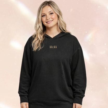 11:11 Angel Number Spiritual Embroidered Acid Wash Oversized Unisex Hoodie