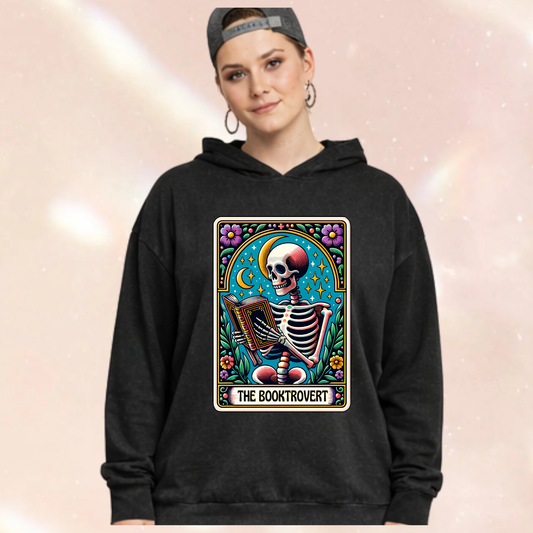 Booktrovert Book Lover Tarot Style Alternative Acid Wash Oversized Unisex Hoodie