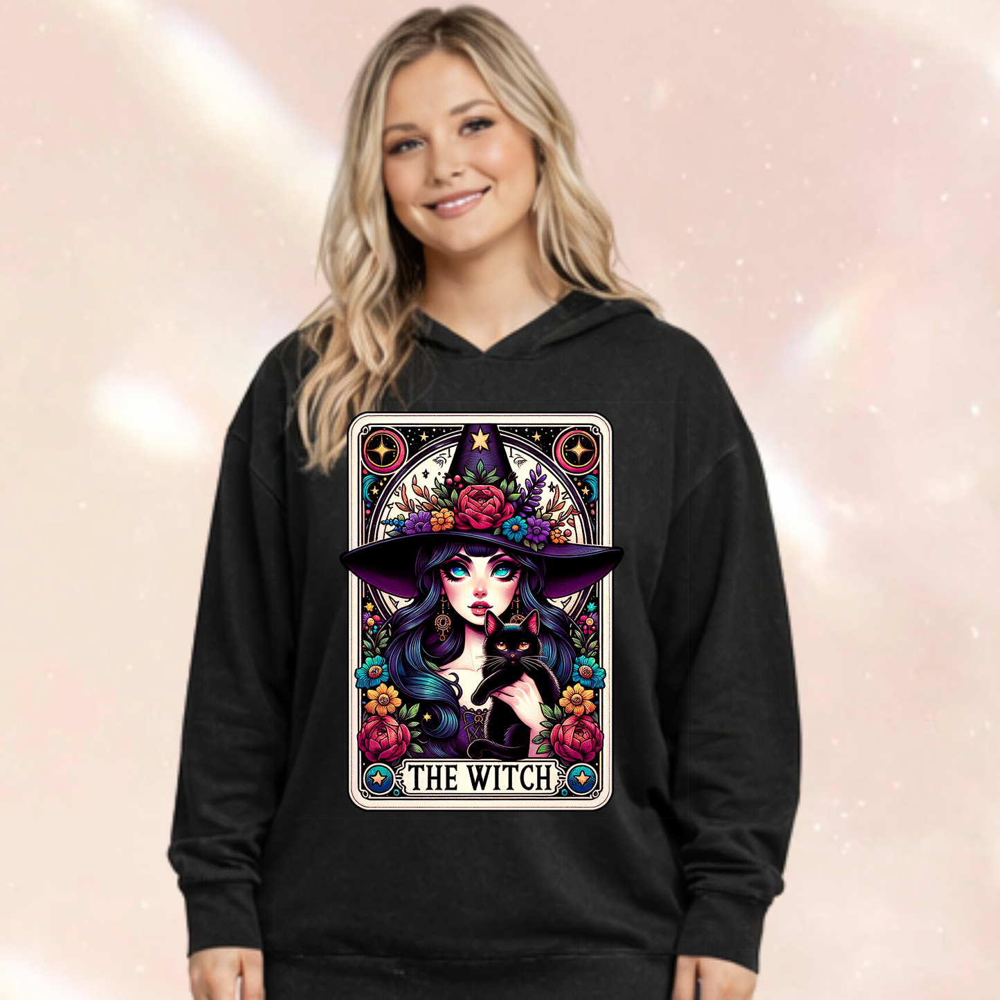 The Witch Colourful Tarot Acid Wash Oversized Unisex Hoodie
