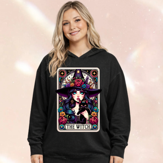 The Witch Colourful Tarot Acid Wash Oversized Unisex Hoodie