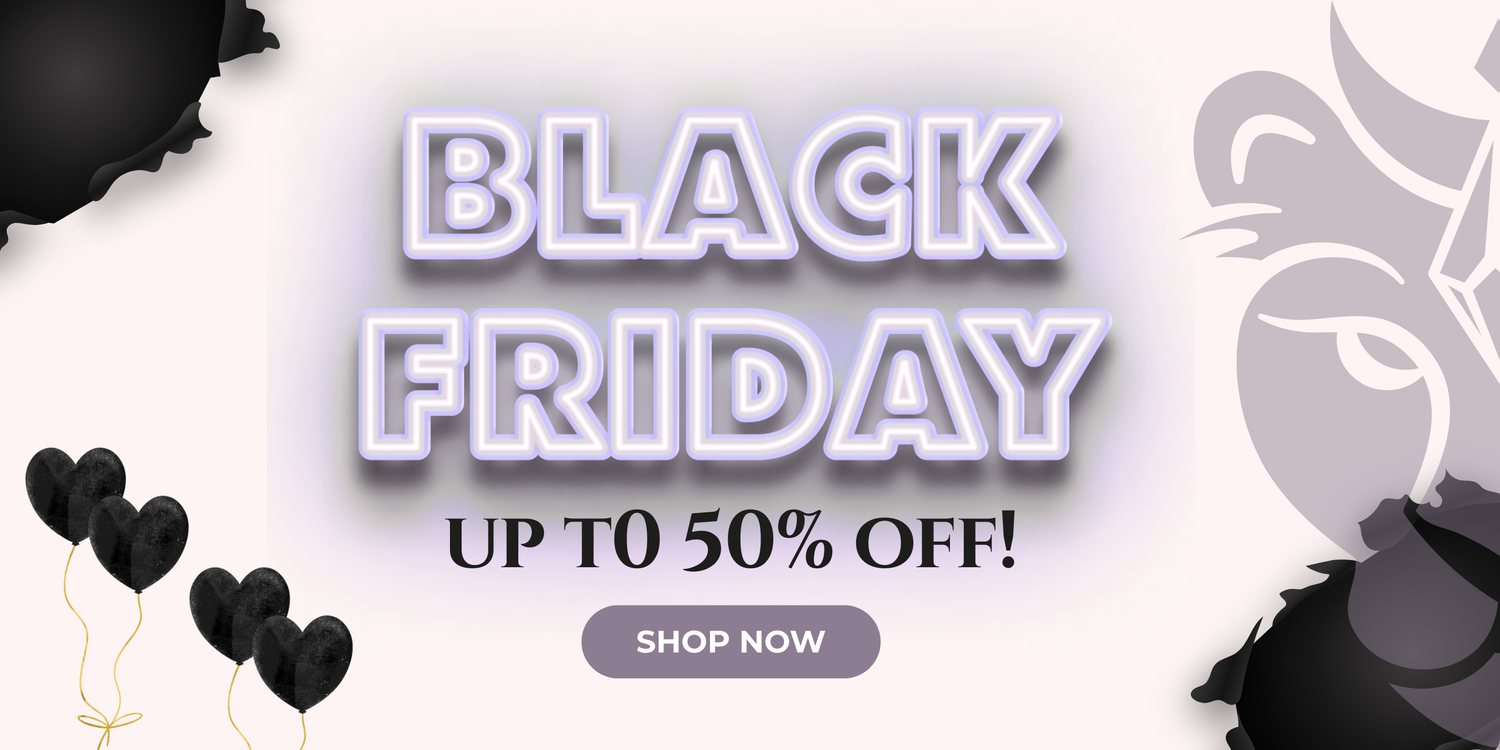 Black Friday sale banner with text and promotional button on a white background