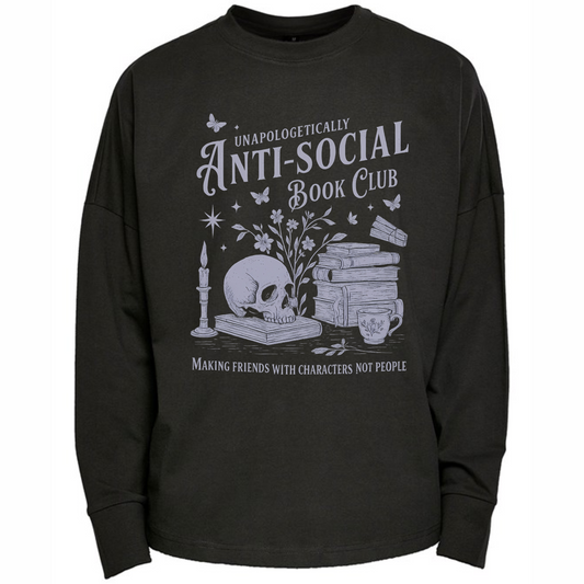 Anti-Social Book Club Premium Oversized Long Sleeve Black T-shirt