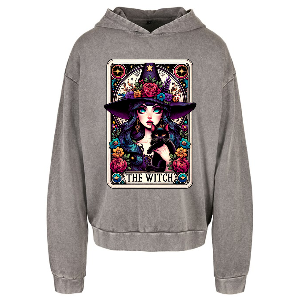 The Witch Colourful Tarot Acid Wash Oversized Unisex Hoodie