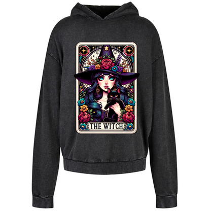 The Witch Colourful Tarot Acid Wash Oversized Unisex Hoodie