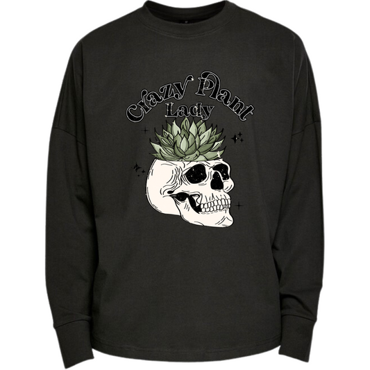 Crazy Plant Lady Skull Planter Premium Oversized Long Sleeve T-shirt