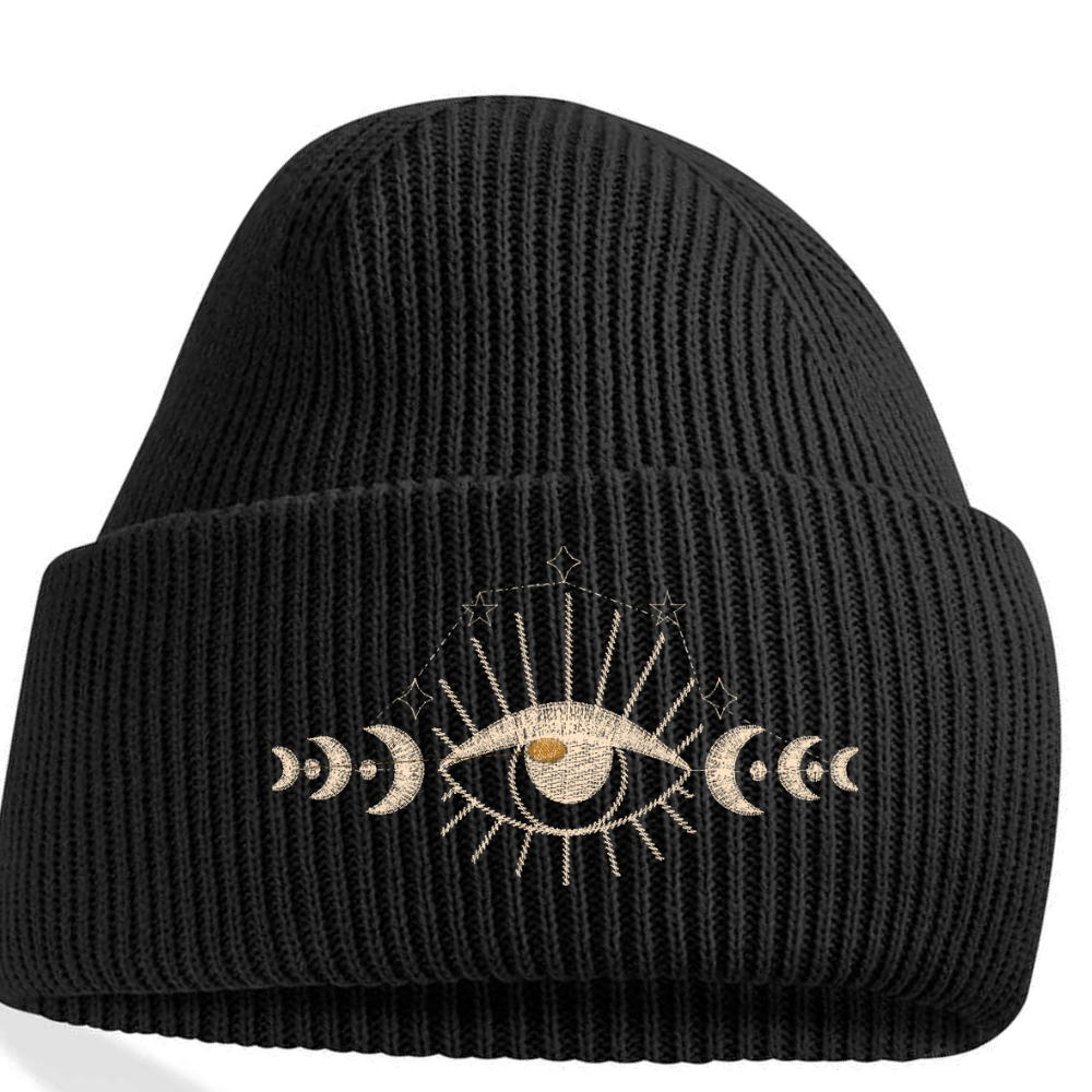 Evil Eye Moon Phase Embroidered Beanie