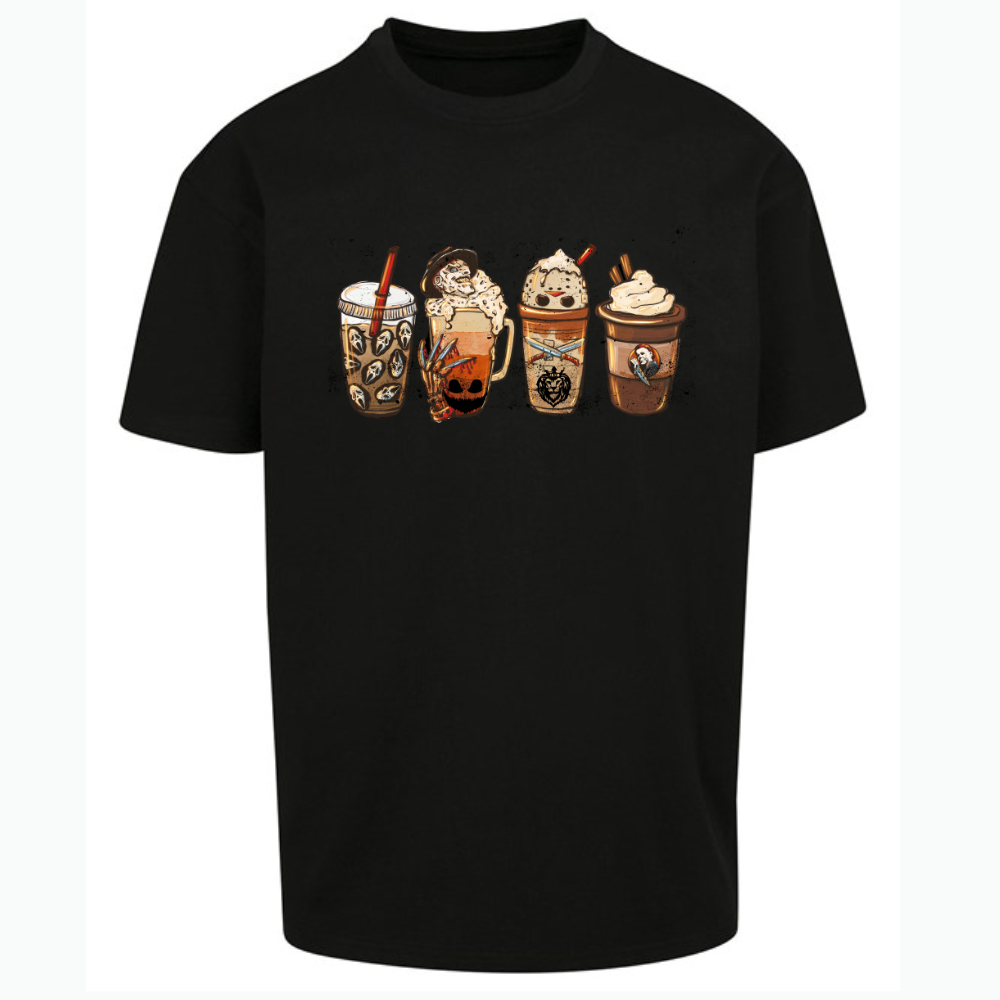 Horror Character Coffee Cups Oversized Short Sleeve T-shirt