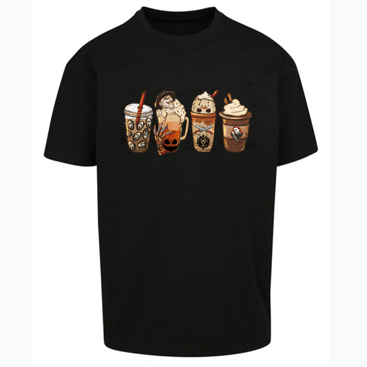 Horror Character Coffee Cups Oversized Short Sleeve T-shirt