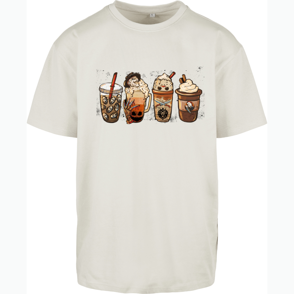 Horror Character Coffee Cups Oversized Short Sleeve T-shirt