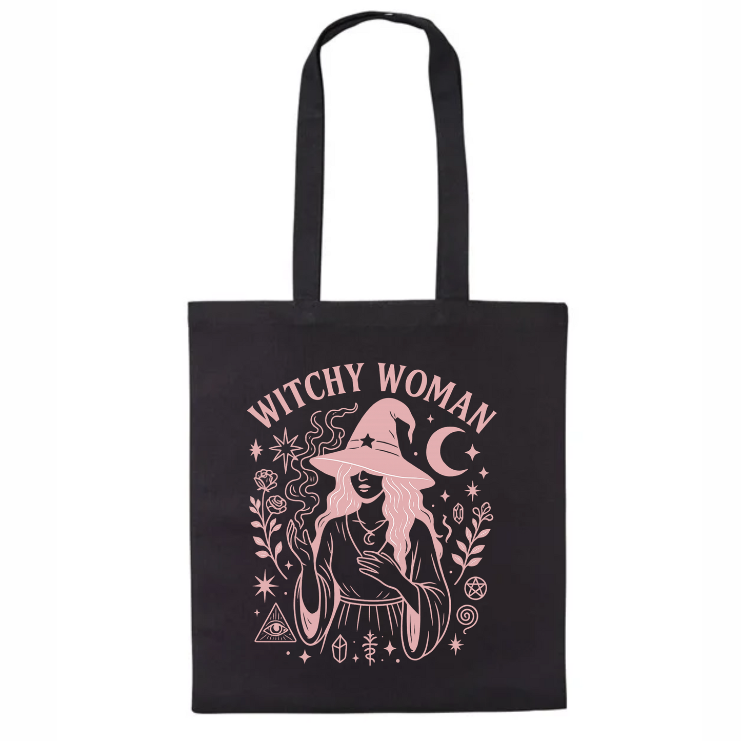Witchy Woman Pink Black Tote Bag