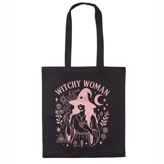 Witchy Woman Pink Black Tote Bag