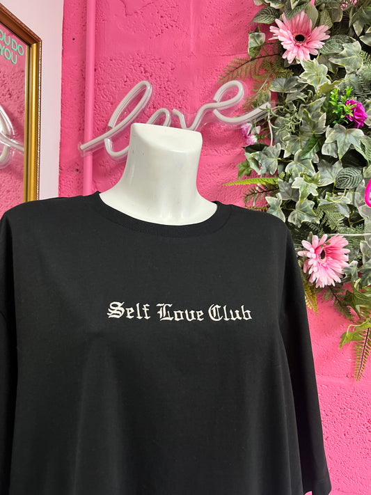 Self Love Club Gothic Embroidered Oversized Black T-shirt